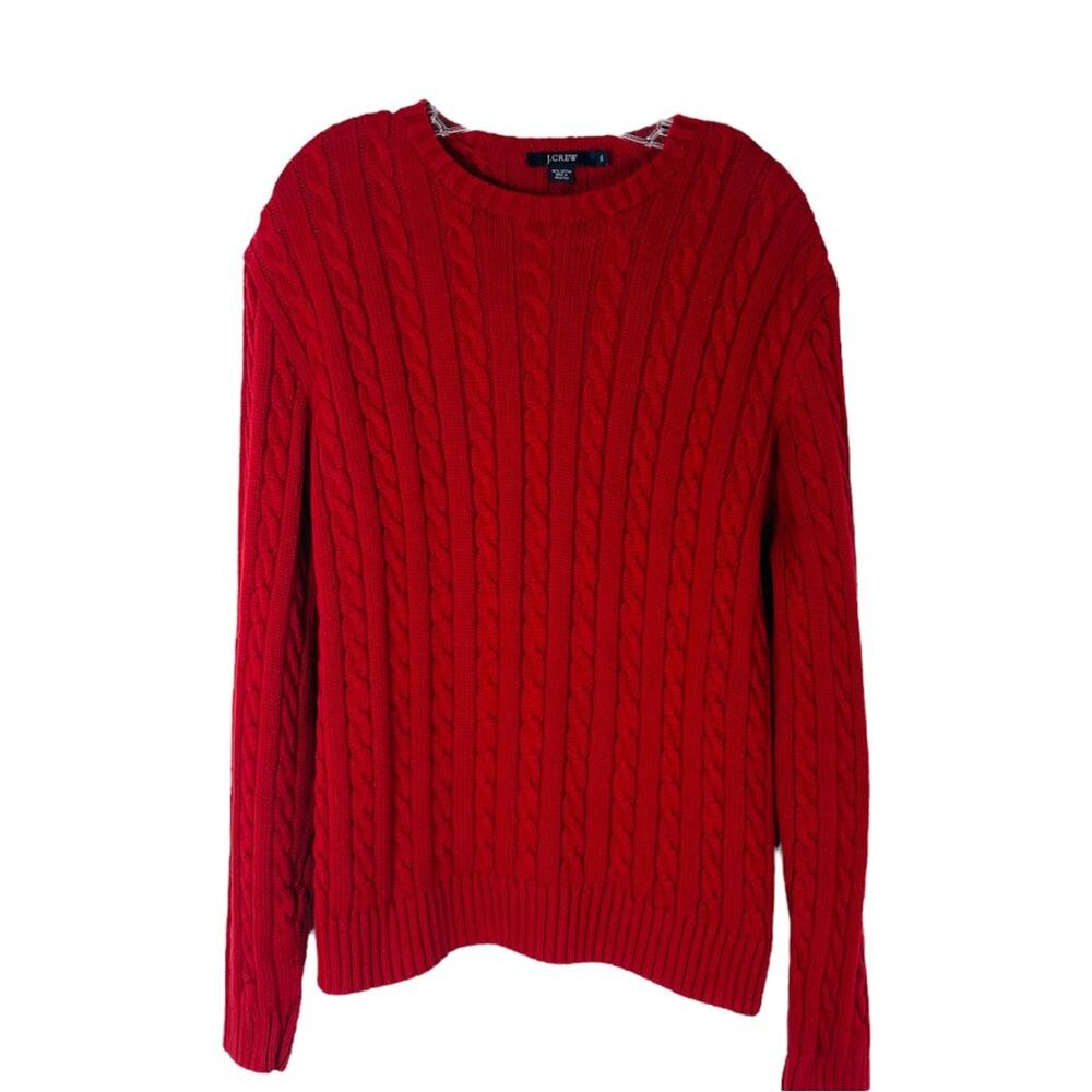 J Crew red cable knit sweater